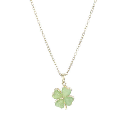Green Clover Resin Pendant Necklace