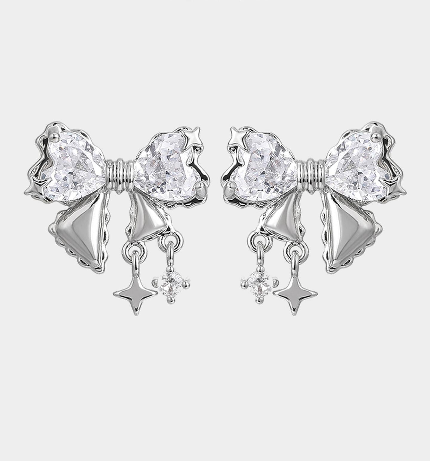 Shiny Bow Zircon Studs