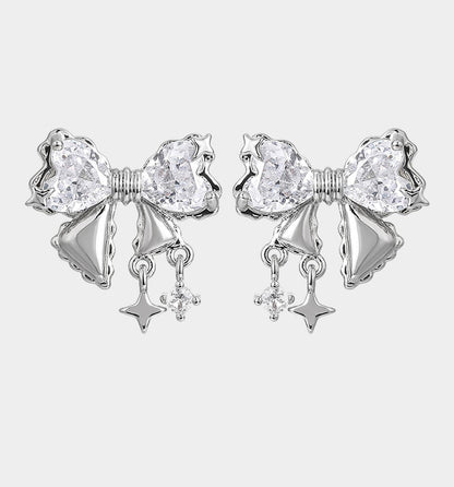 Shiny Bow Zircon Studs