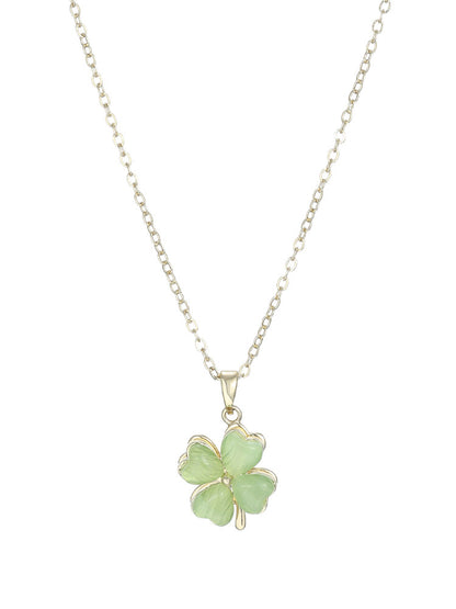 Green Clover Resin Pendant Necklace