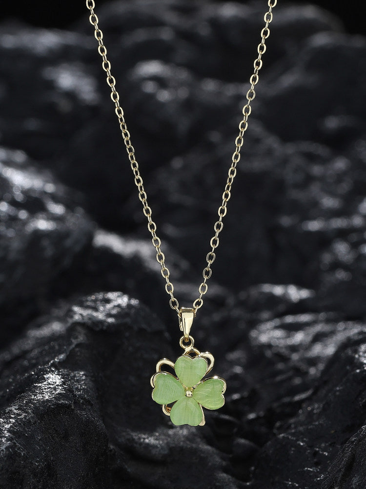 Green Clover Resin Pendant Necklace