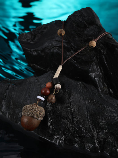 Chinese Acorn Beaded Pendant Necklace