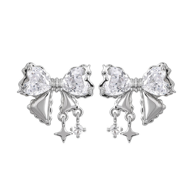 Shiny Bow Zircon Studs
