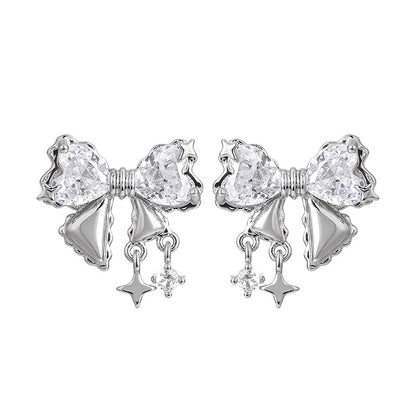Shiny Bow Zircon Studs