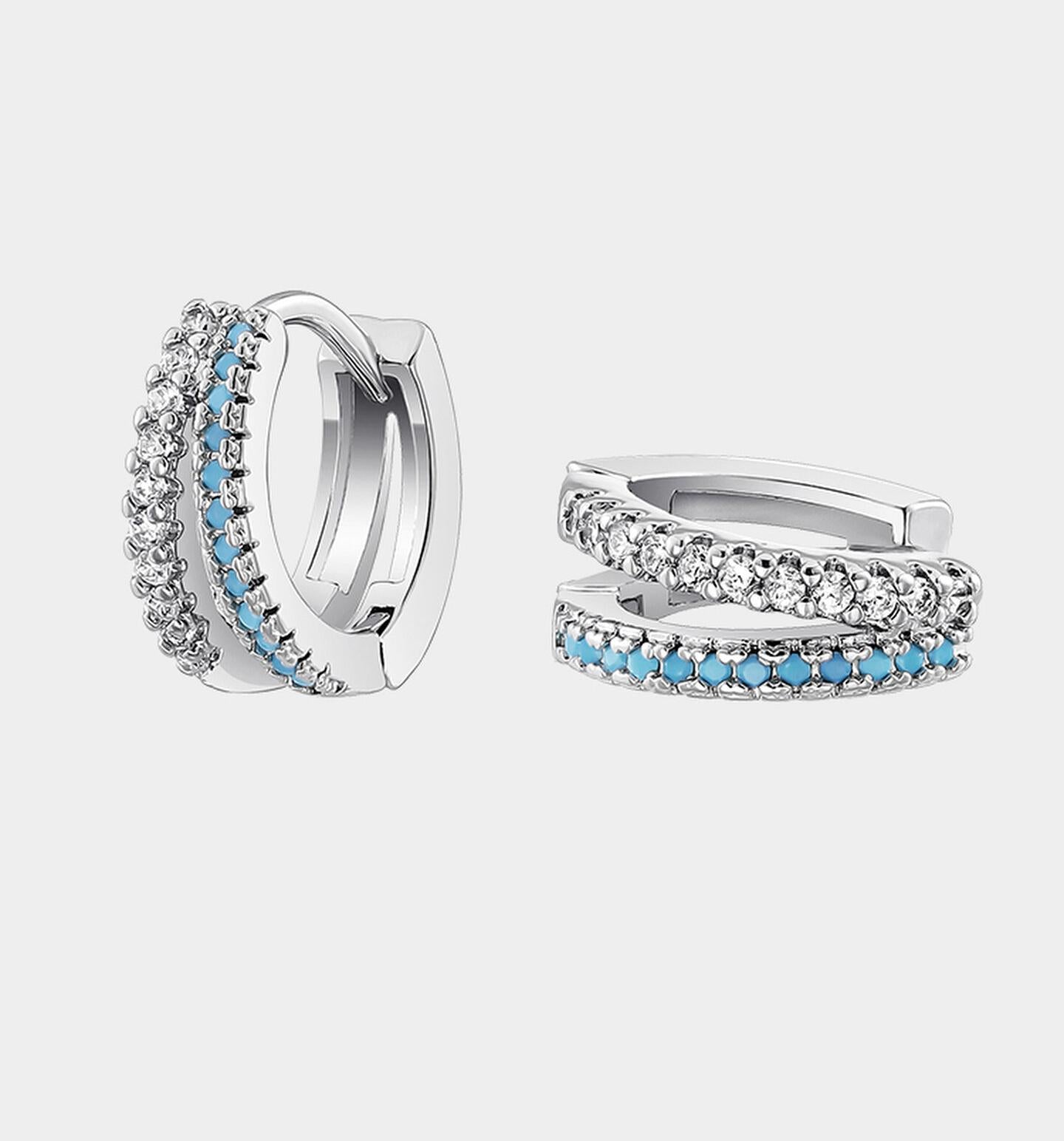 Blue Zircon Silver Hoops