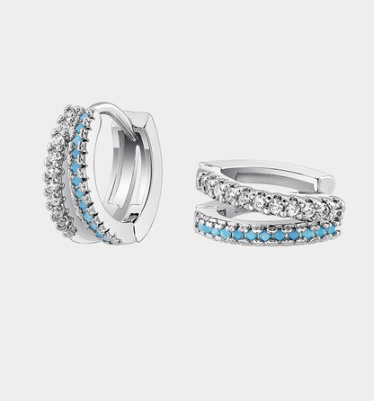 Blue Zircon Silver Hoops