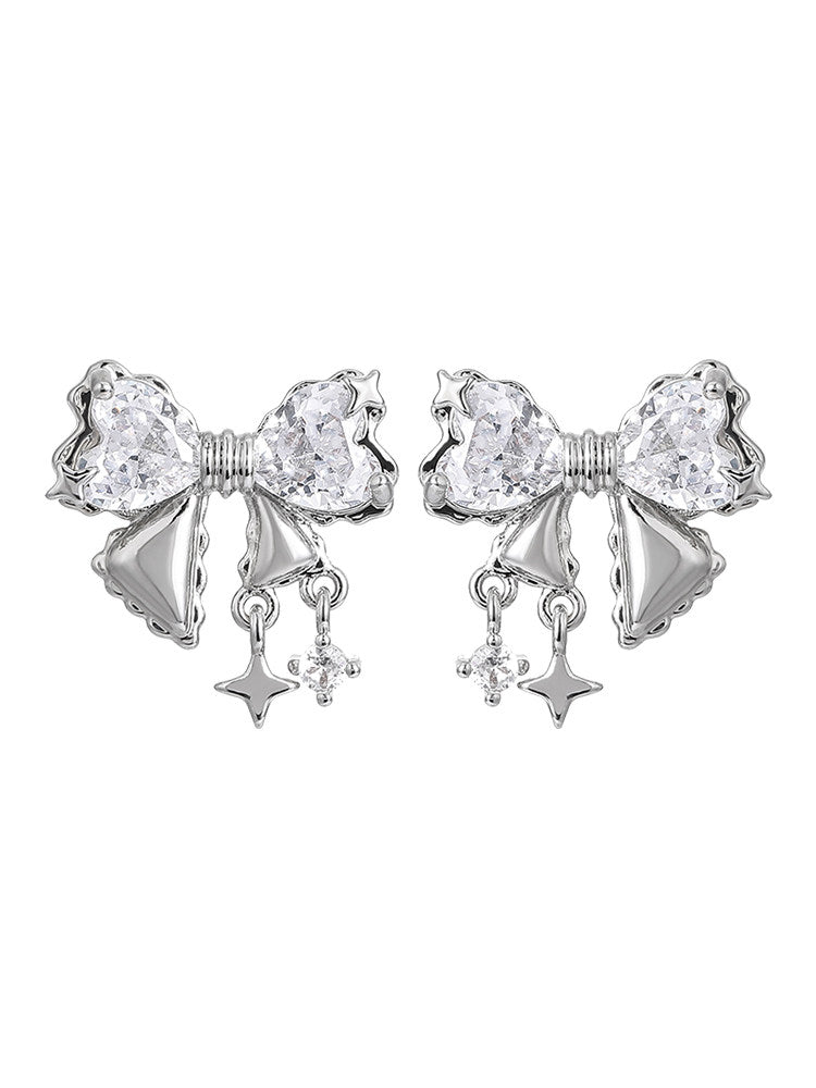 Shiny Bow Zircon Studs
