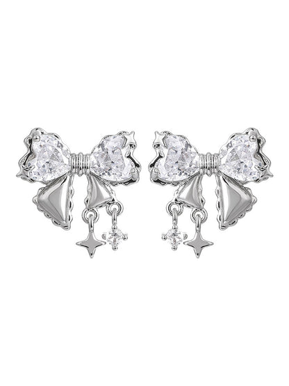 Shiny Bow Zircon Studs