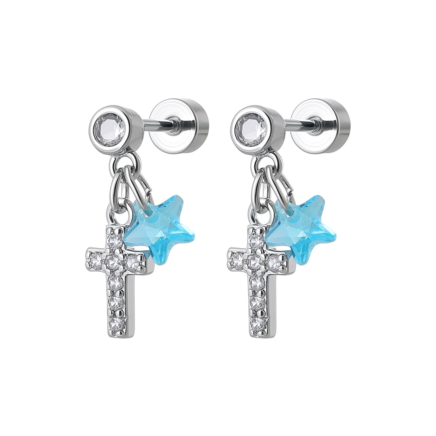 Blue Saturn Heart Studs