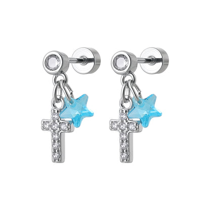 Blue Saturn Heart Studs