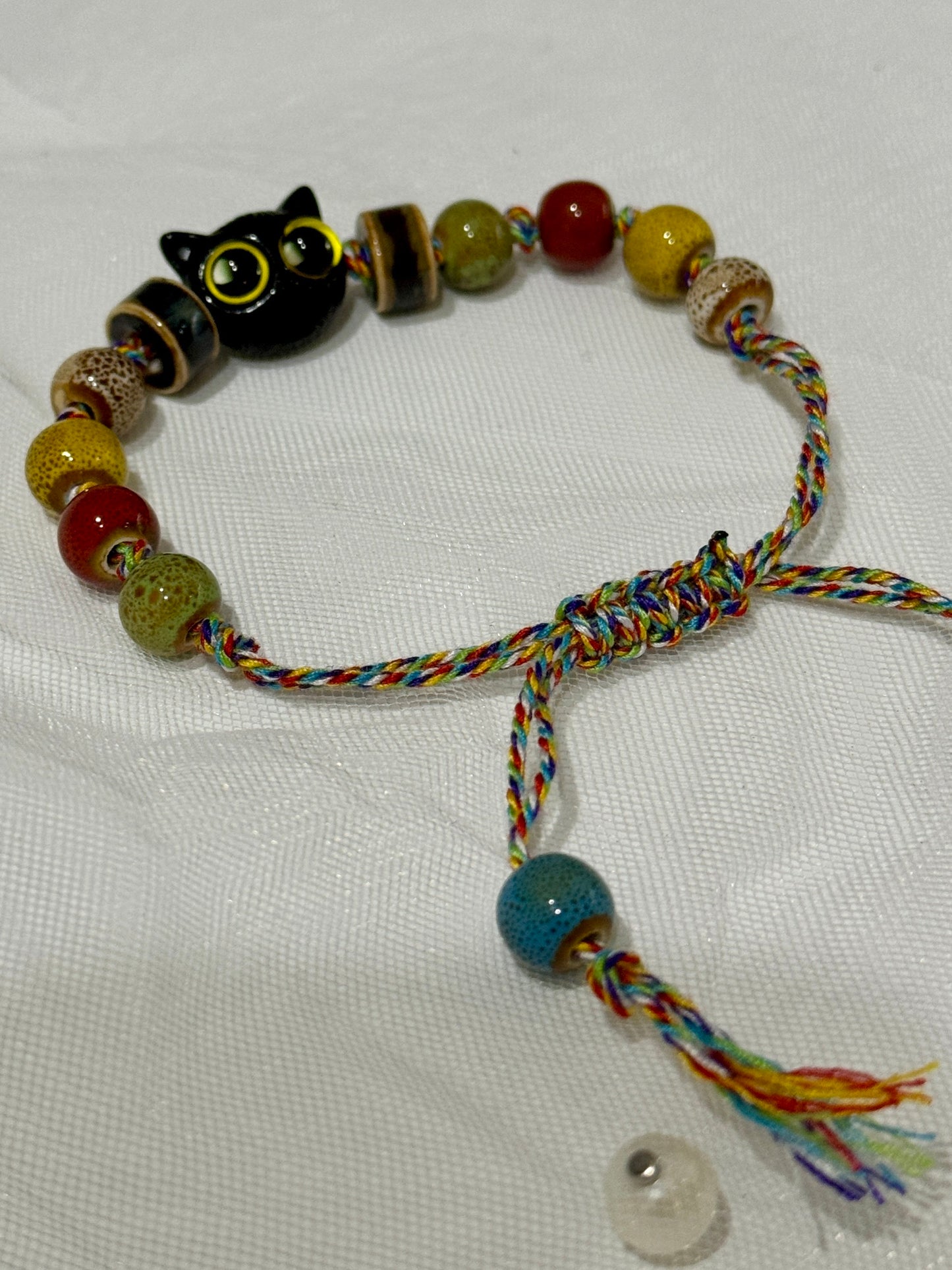 Cat Beaded Cord Bracelet