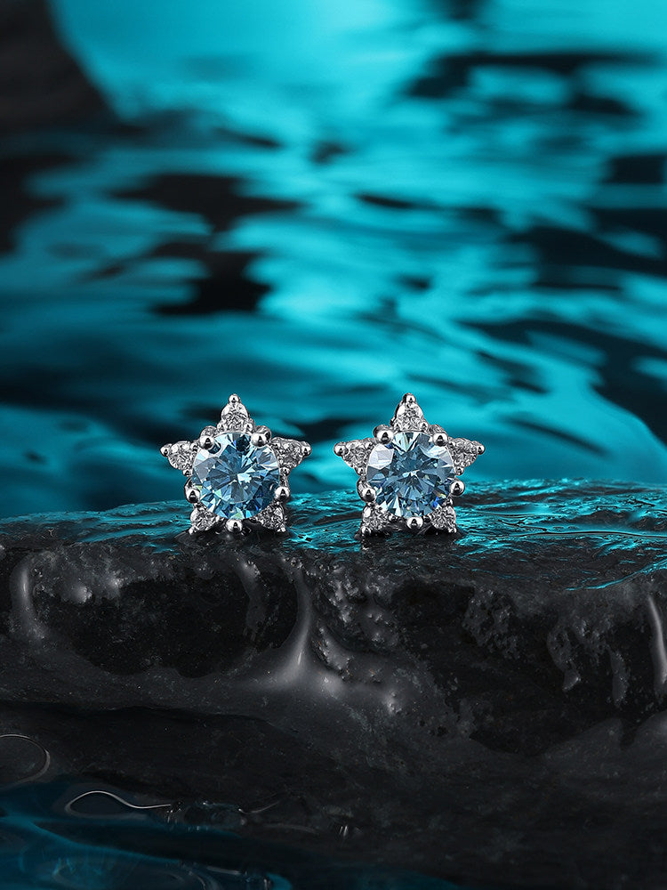 Blue Snowflake Titanium Studs