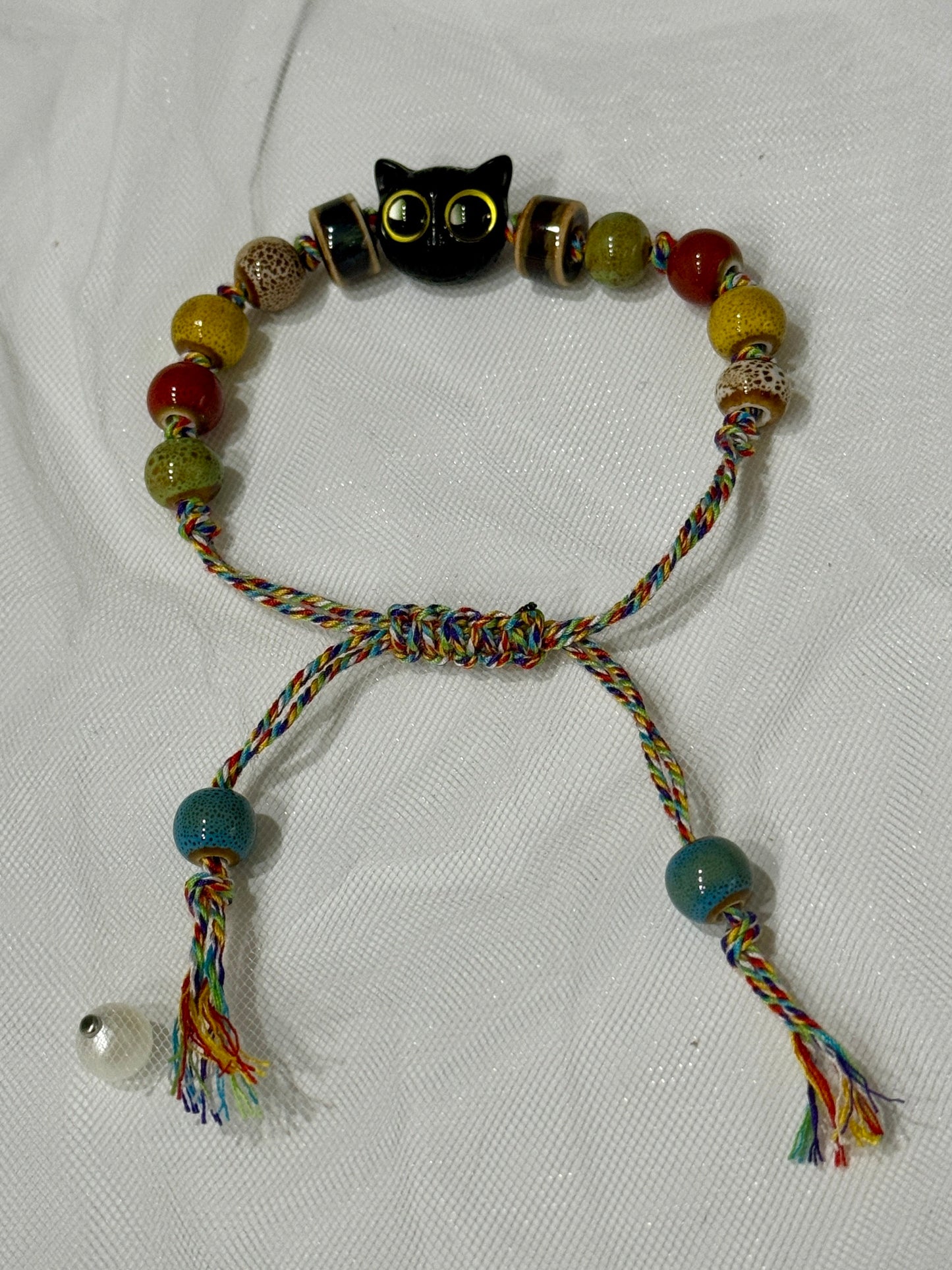 Cat Beaded Cord Bracelet