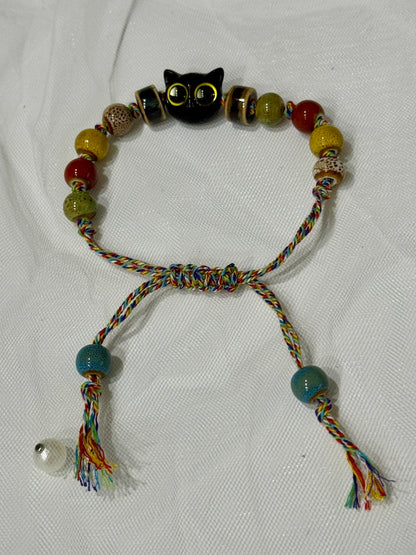 Cat Beaded Cord Bracelet