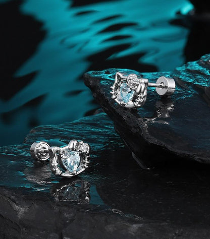 Blue Heart Cat Studs