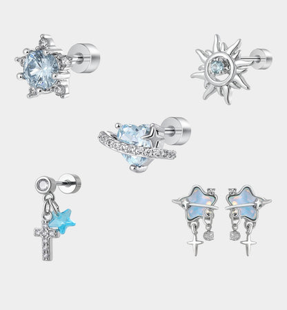 Blue Saturn Heart Studs