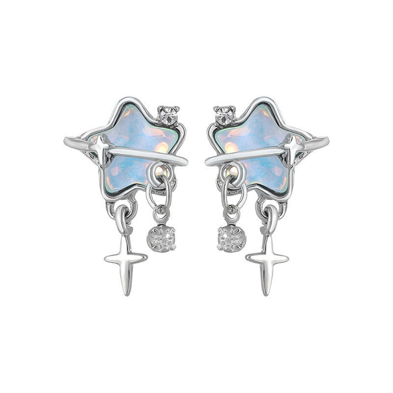 Blue Saturn Heart Studs