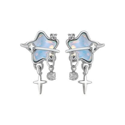 Blue Saturn Heart Studs