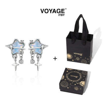 Blue Saturn Heart Studs