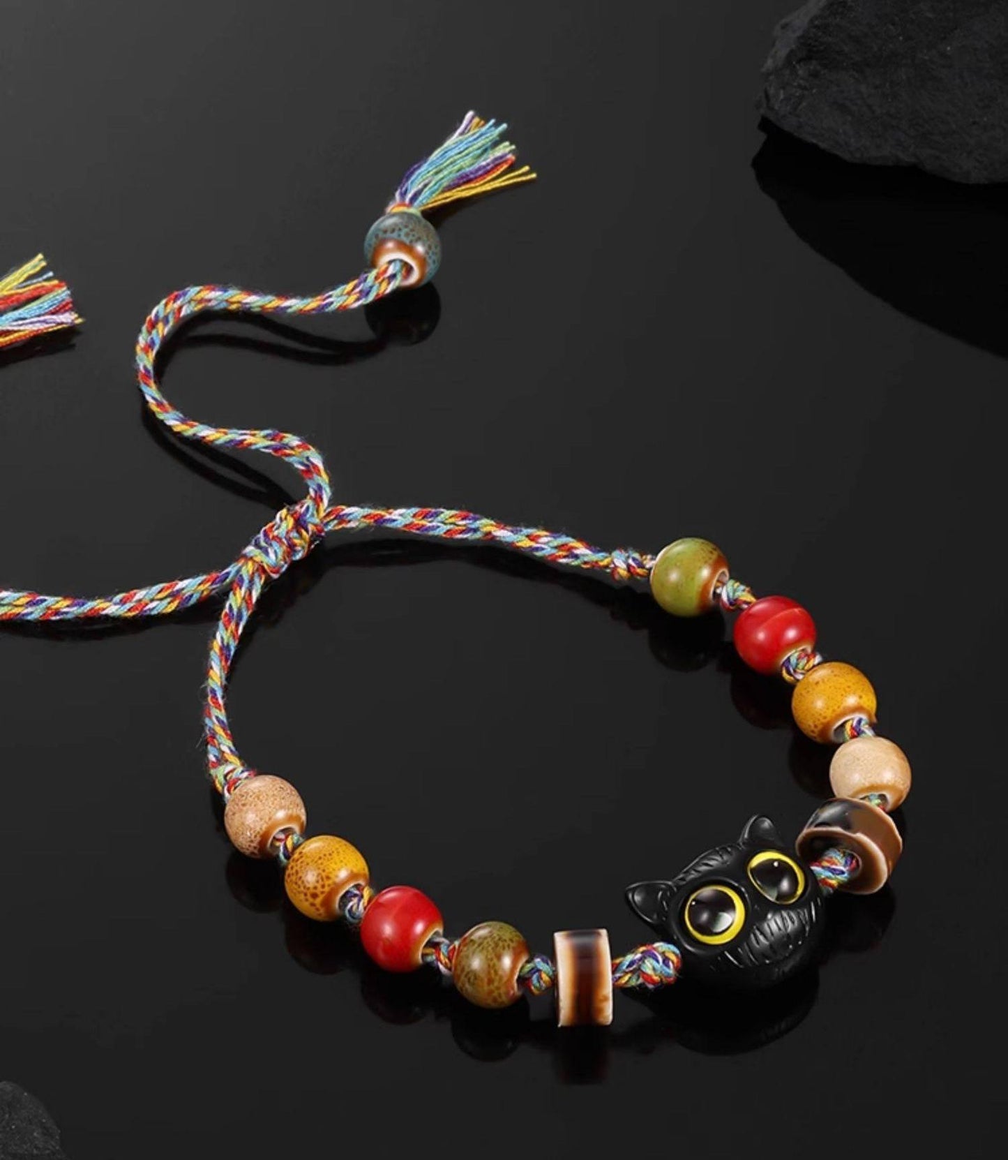 Cat Beaded Cord Bracelet
