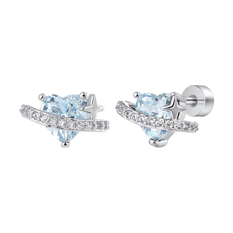 Blue Saturn Heart Studs