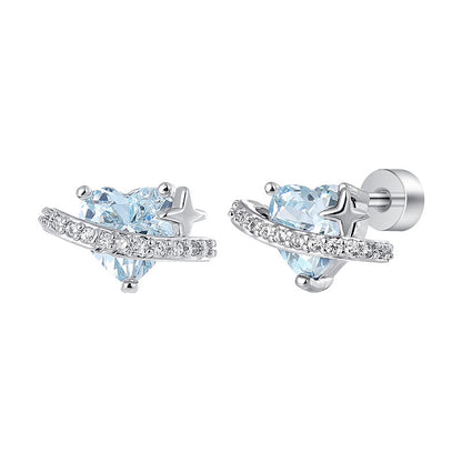 Blue Saturn Heart Studs